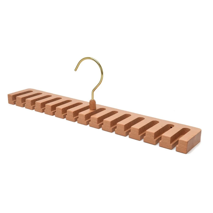 Beechwood Belt Tie Organizer 14 Slots Space Saving Wardrobe Waist Belt Hanger - Wood Color - 1