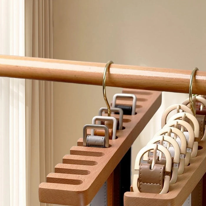 Beechwood Belt Tie Organizer 14 Slots Space Saving Wardrobe Waist Belt Hanger - Wood Color - 4