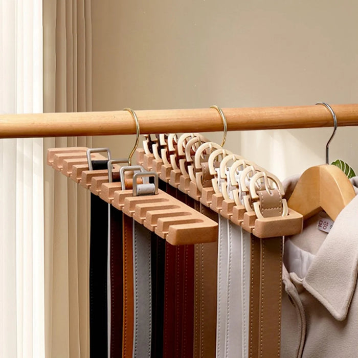 Beechwood Belt Tie Organizer 14 Slots Space Saving Wardrobe Waist Belt Hanger - Wood Color - 5