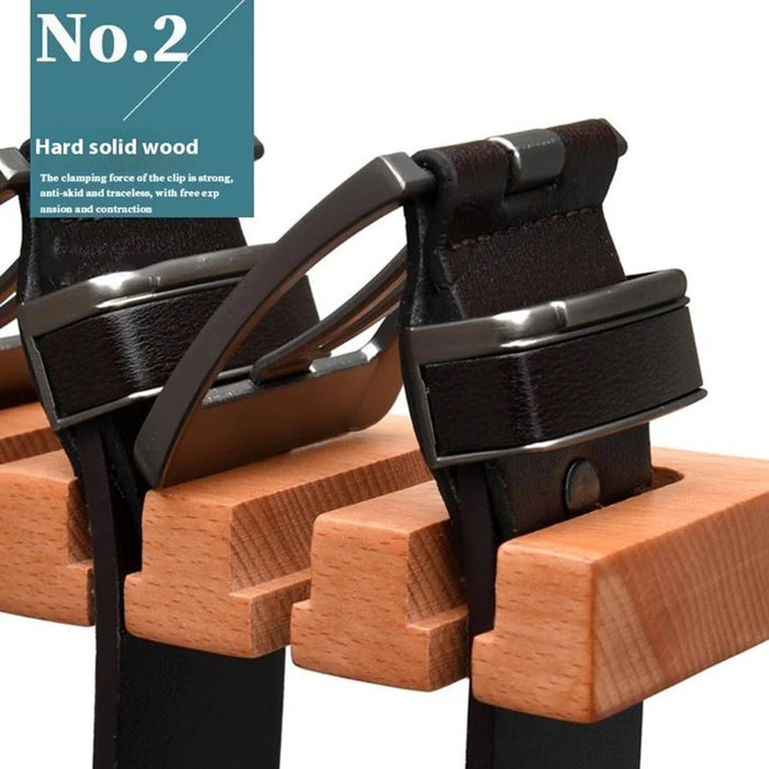 Beechwood Belt Tie Organizer 14 Slots Space Saving Wardrobe Waist Belt Hanger - Wood Color - 7