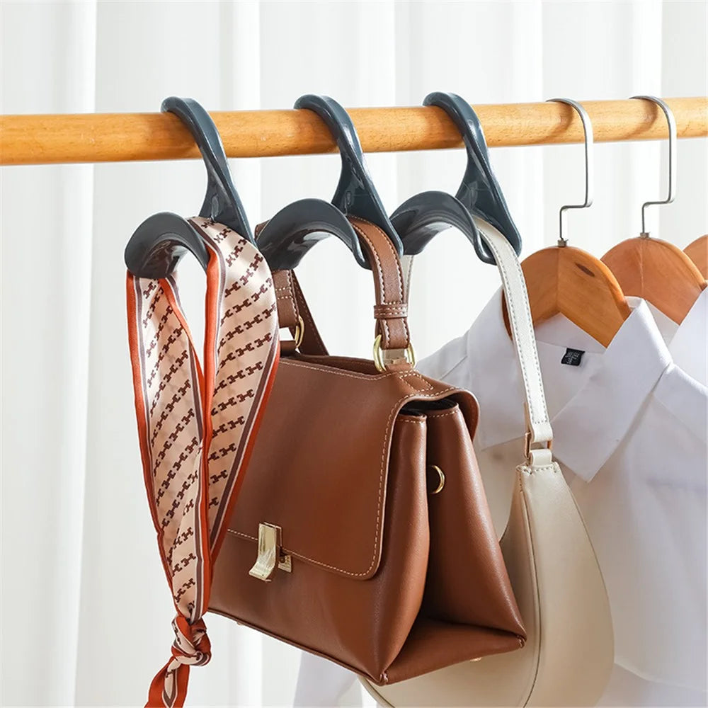 Arched PP Hooks Wardrobe Organizer Handbag Scarf Hat Storage Hanger - Black - 3