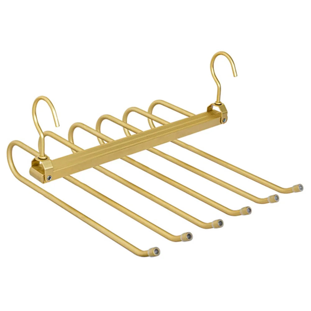 Foldable Aluminum Alloy Pants Hanger 6 Layer Space Saving Wardrobe Trouser Organizer - Gold - 1