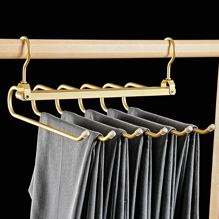 Foldable Aluminum Alloy Pants Hanger 6 Layer Space Saving Wardrobe Trouser Organizer - Gold - 2