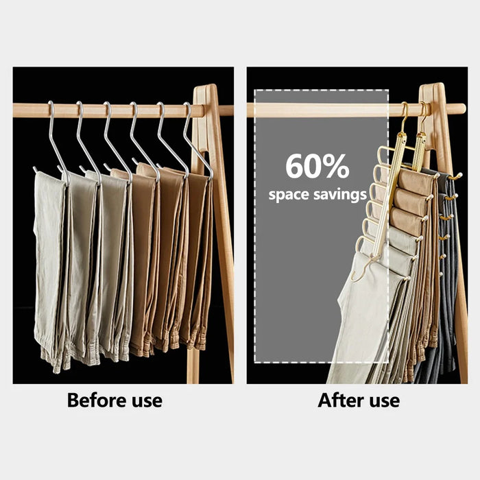 Foldable Aluminum Alloy Pants Hanger 6 Layer Space Saving Wardrobe Trouser Organizer - Gold - 3