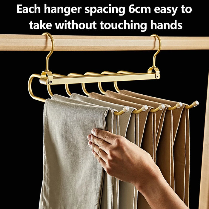 Foldable Aluminum Alloy Pants Hanger 6 Layer Space Saving Wardrobe Trouser Organizer - Gold - 6