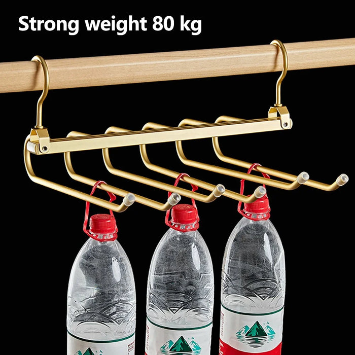 Foldable Aluminum Alloy Pants Hanger 6 Layer Space Saving Wardrobe Trouser Organizer - Gold - 7