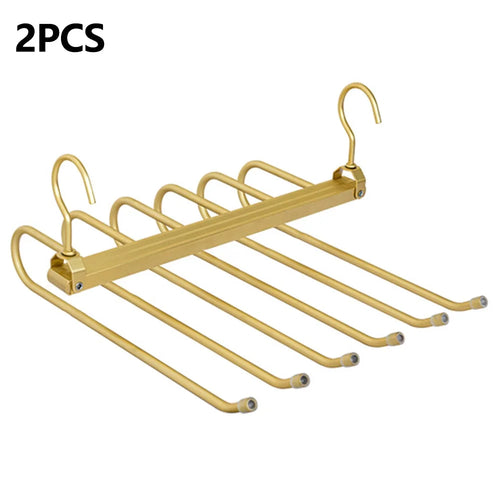 2Pcs Foldable Aluminum Alloy Pants Hanger 6 Layer Space Saving Wardrobe Trouser Organizer - Gold - 1