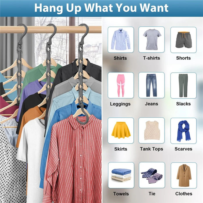 5Pcs Plastic Clothes Hanger 5 Hole Design Anti Slip Rotatable Space Saving Wardrobe Organizer - Black - 3