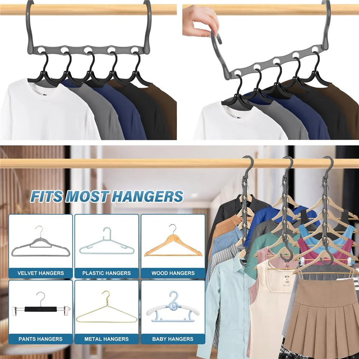 5Pcs Plastic Clothes Hanger 5 Hole Design Anti Slip Rotatable Space Saving Wardrobe Organizer - Black - 4