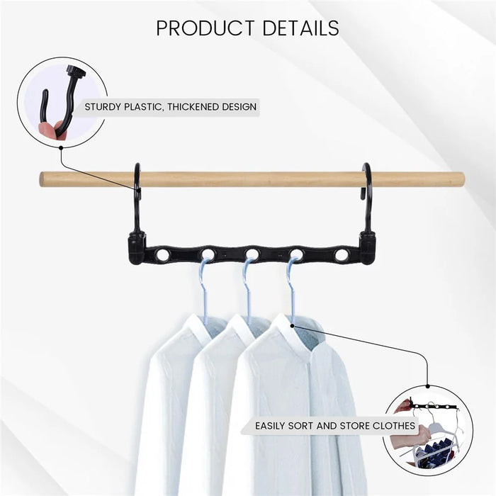 5Pcs Plastic Clothes Hanger 5 Hole Design Anti Slip Rotatable Space Saving Wardrobe Organizer - Black - 5