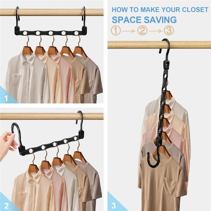 5Pcs Plastic Clothes Hanger 5 Hole Design Anti Slip Rotatable Space Saving Wardrobe Organizer - Black - 6