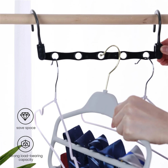 Plastic Clothes Hanger 5 Hole Design Anti Slip Rotatable Space Saving Wardrobe Organizer - Black - 3