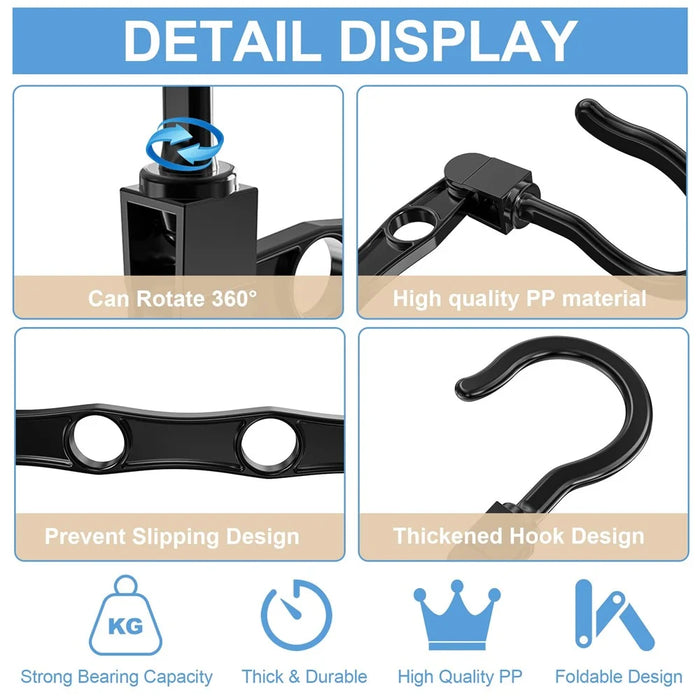 Plastic Clothes Hanger 5 Hole Design Anti Slip Rotatable Space Saving Wardrobe Organizer - Black - 7
