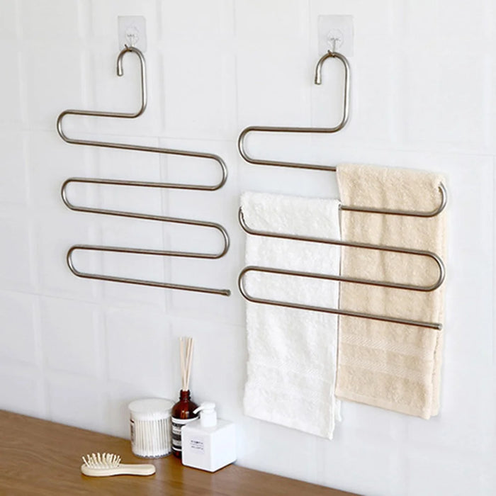 S Shape 5 Layer Pants Hanger Stainless Steel Space Saving Trousers Jeans Ties Wardrobe Organizer - 4