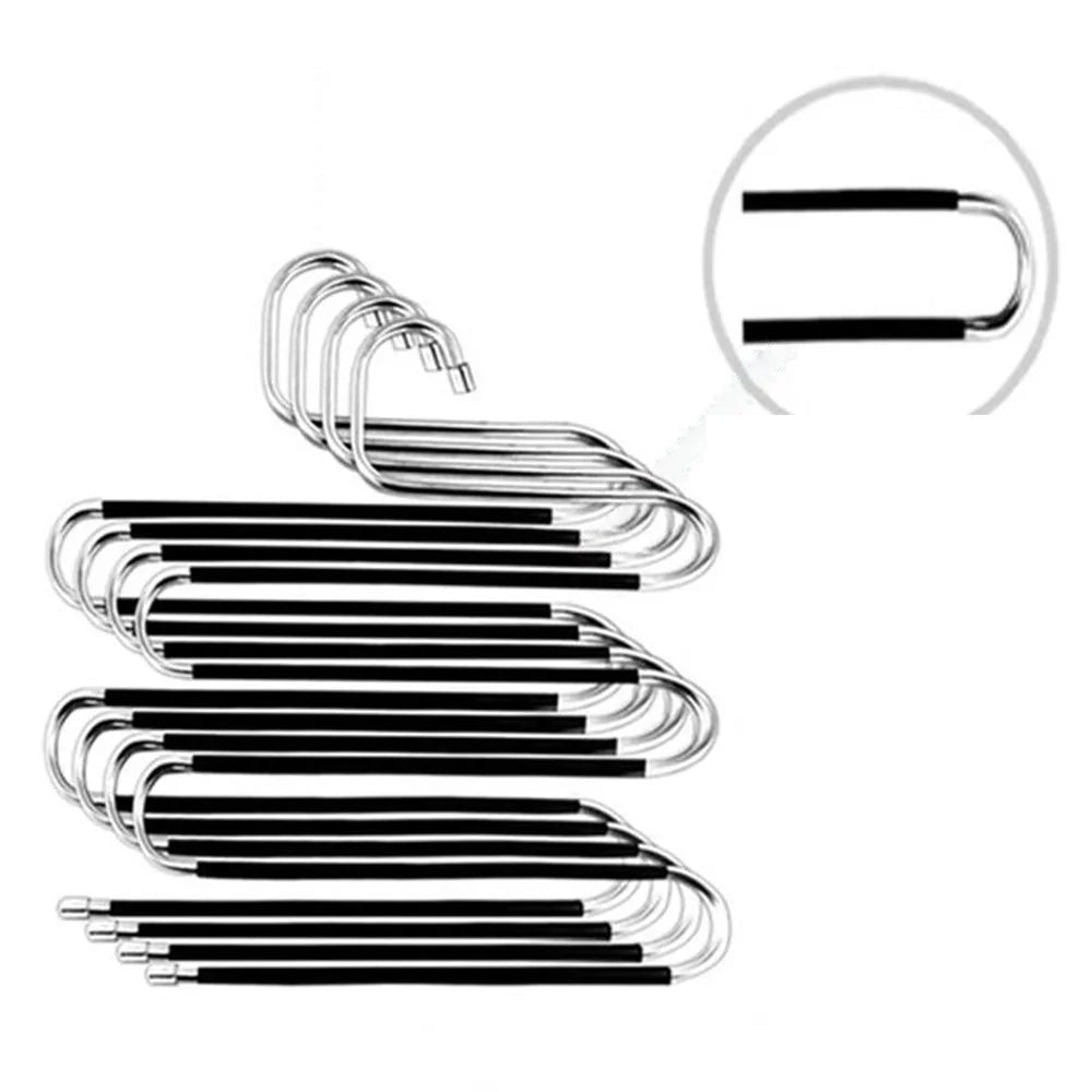 5 Layer S Shaped Pants Hanger Stainless Steel Non-Slip Multifunction Trousers Ties Wardrobe Organizer - 1