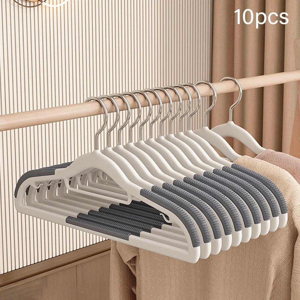 10Pcs Traceless Clothes Hangers Non Slip ABS Stainless Steel Wet Dry Use Wardrobe Organizer - Grey - 1