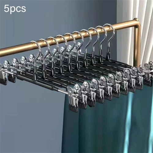 5Pcs Dual Clip Design Pants Underwear Hanger Non Slip High Manganese Steel Skirt Clothes Hanger - Black - 1