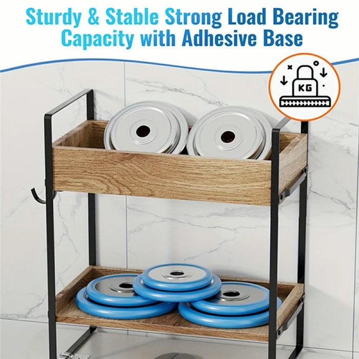 Multipurpose Over Toilet Storage Rack 2 Tiers Bathroom Organizer Shelf with Hooks - White - 3