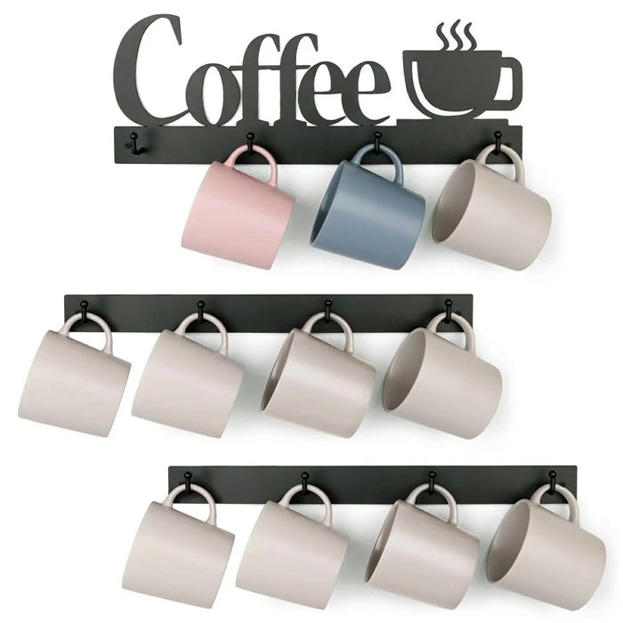 3Pcs Wall Mounted Coffee Mug Holder Rack with 12 Hooks Iron Art Tea Cup Hanger Organizer - 1