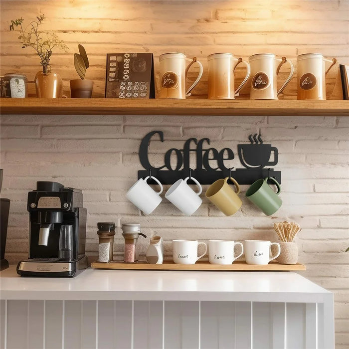 3Pcs Wall Mounted Coffee Mug Holder Rack with 12 Hooks Iron Art Tea Cup Hanger Organizer - 2