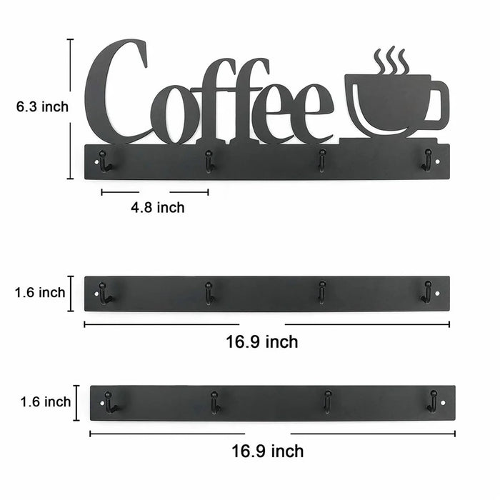 3Pcs Wall Mounted Coffee Mug Holder Rack with 12 Hooks Iron Art Tea Cup Hanger Organizer - 7