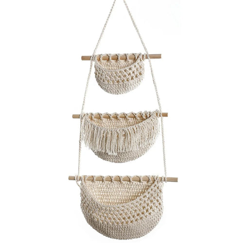 Bohemian 3 Tier Cotton Linen Storage Baskets Wall Hanging Sundries Organizer - 001 - 1