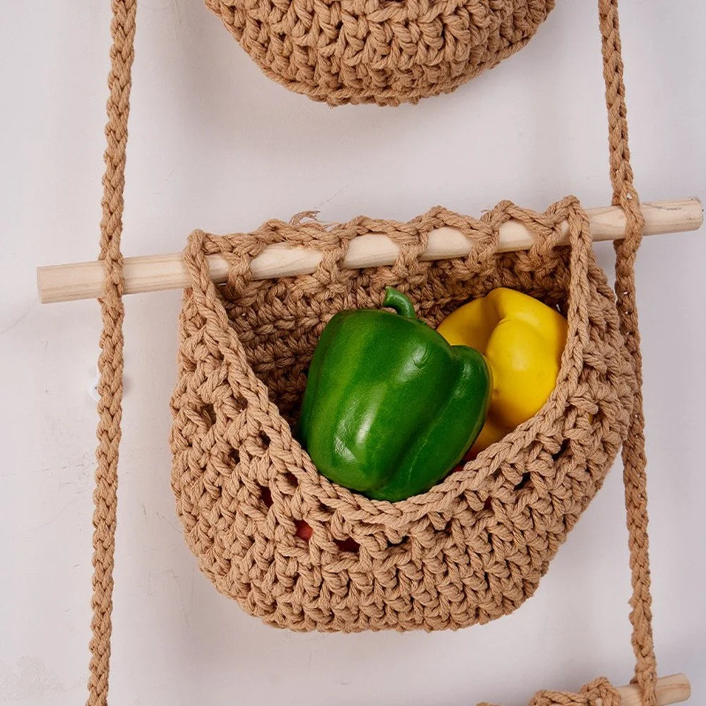 Bohemian 3 Tier Cotton Linen Storage Baskets Wall Hanging Sundries Organizer - 001 - 3