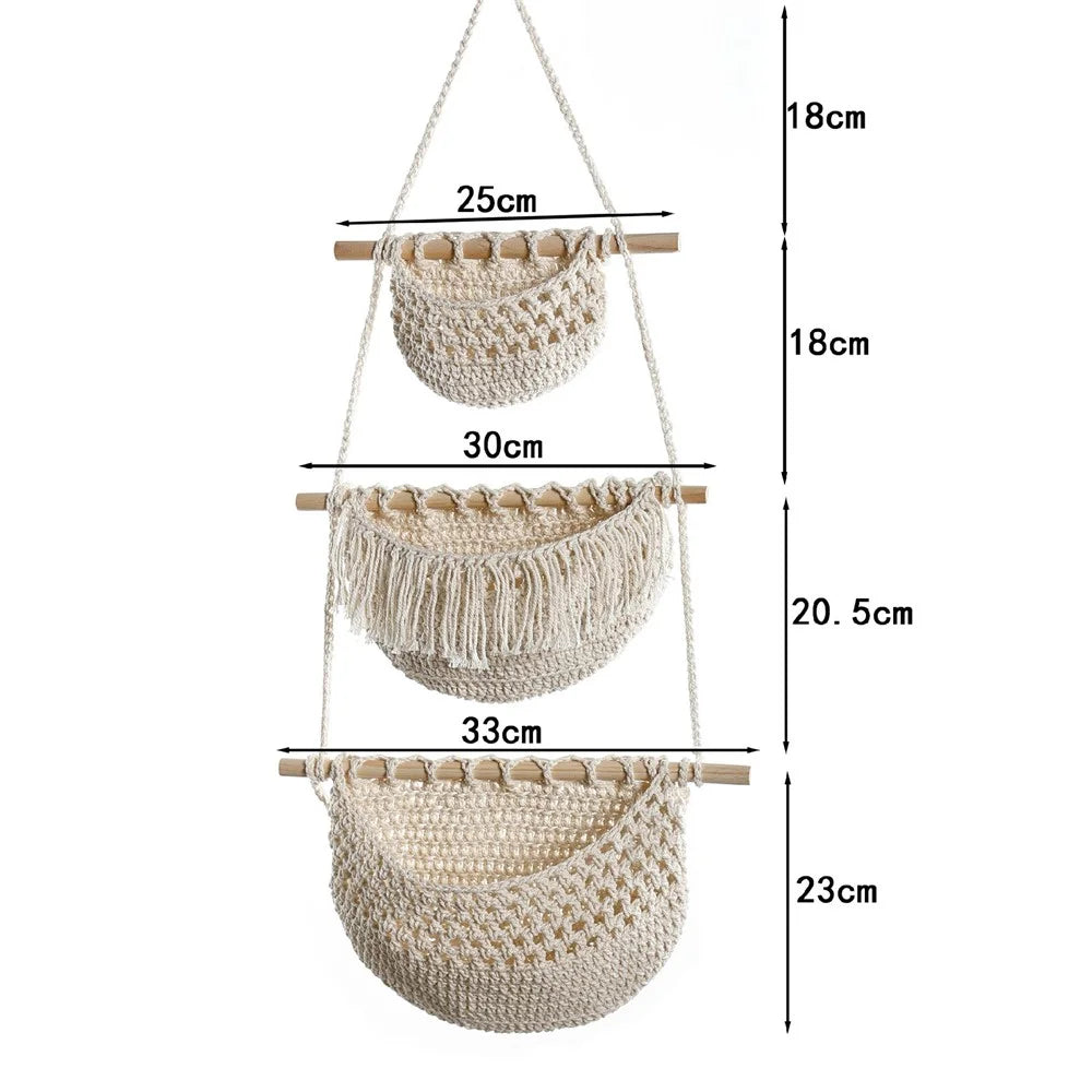Bohemian 3 Tier Cotton Linen Storage Baskets Wall Hanging Sundries Organizer - 001 - 6