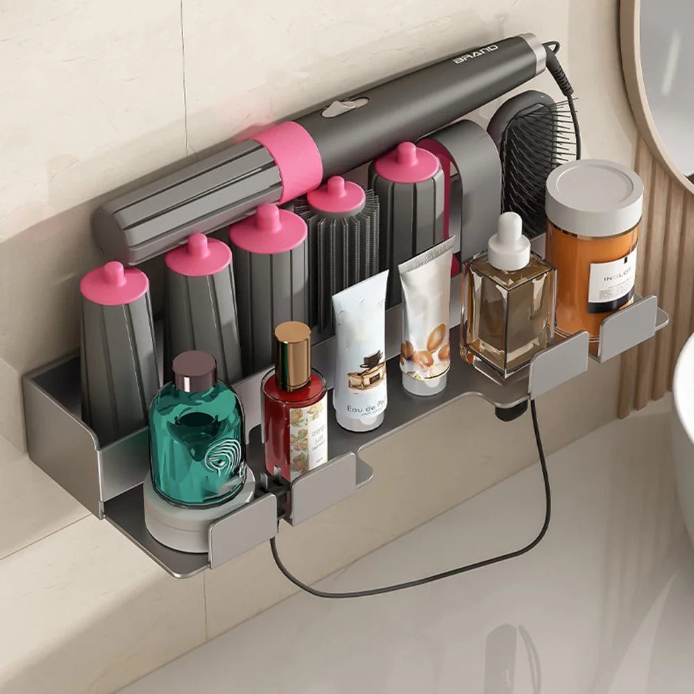 Stainless Steel Hair Styling Tool Organizer Wall Mounted Rack No Drill Storage Holder - Tarnish - 3