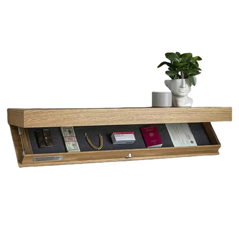Wall Mount Floating Shelf Hidden Storage Box Secret Compartment Organizer for Home Office - Wood Color - 1