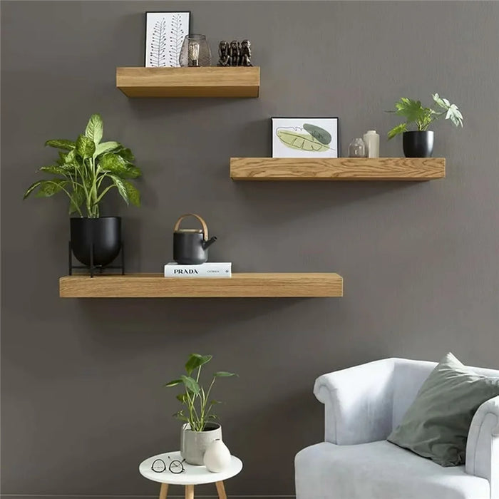Wall Mount Floating Shelf Hidden Storage Box Secret Compartment Organizer for Home Office - Wood Color - 2