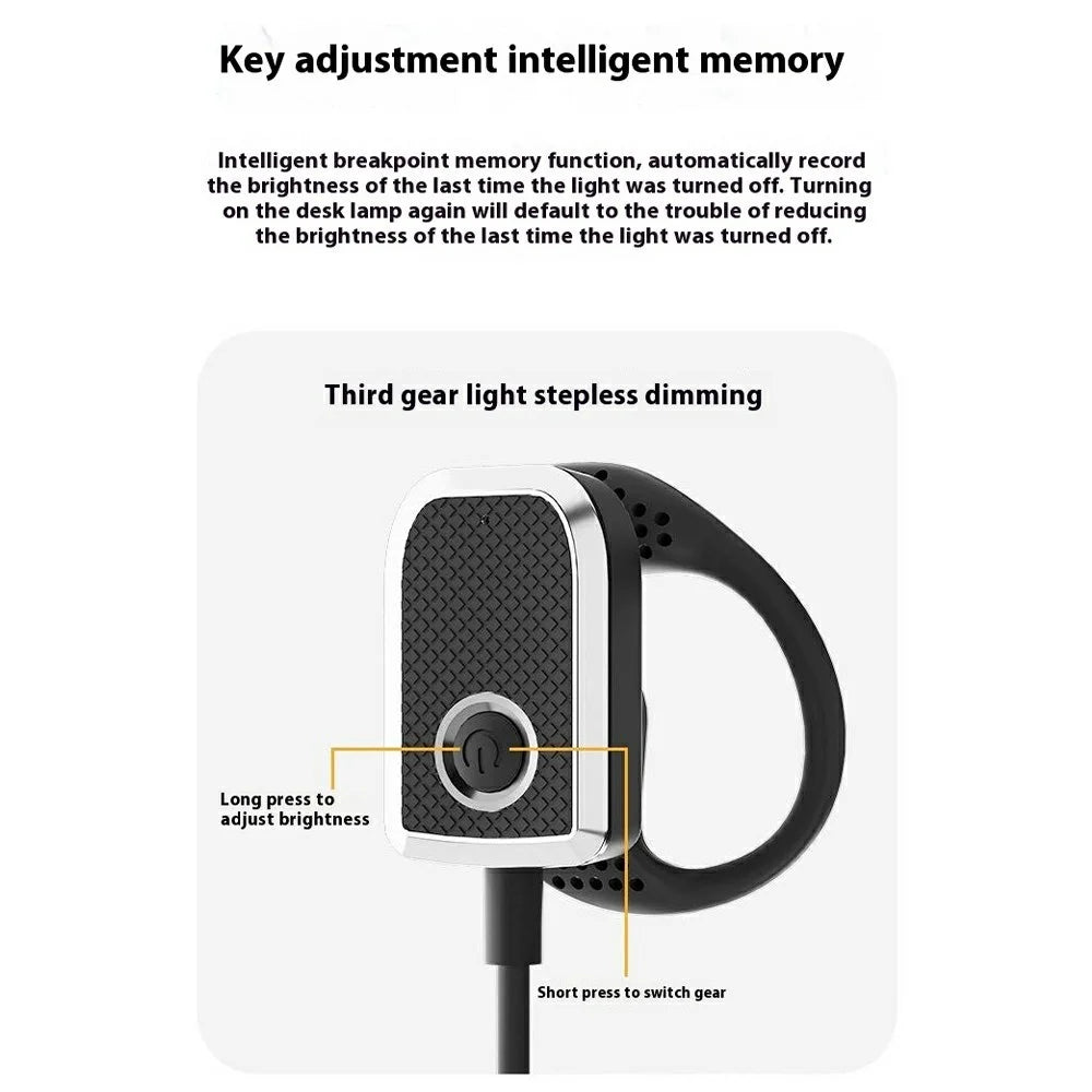 Ear Hook Reading Light Flexible Gooseneck Dimmable Book Light for Dormitory Study - Black - 6