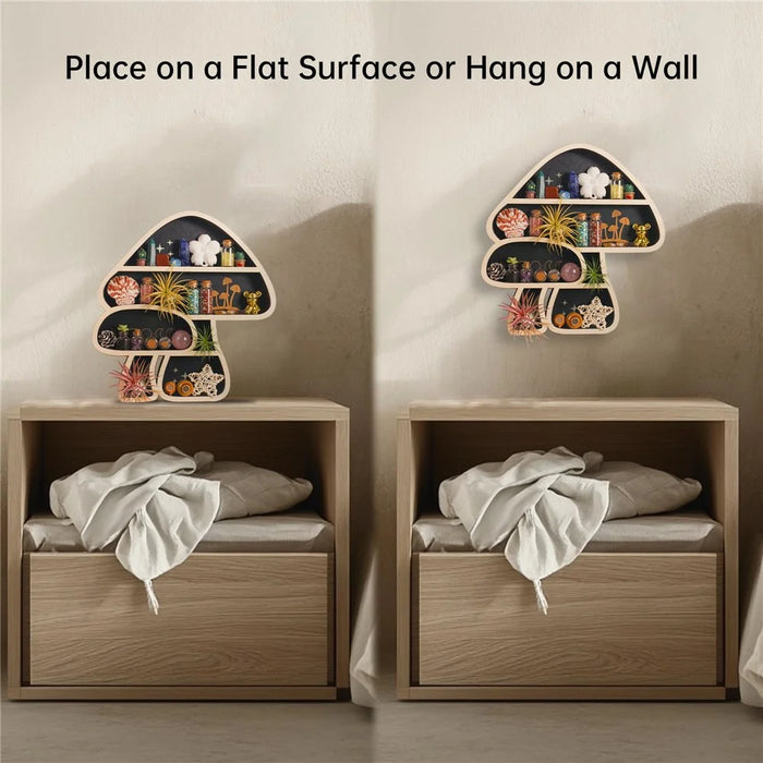 Mushroom Shape Wall Mounted Wooden Small Potted Plant Storage Shelf Ornament Display Rack - 4