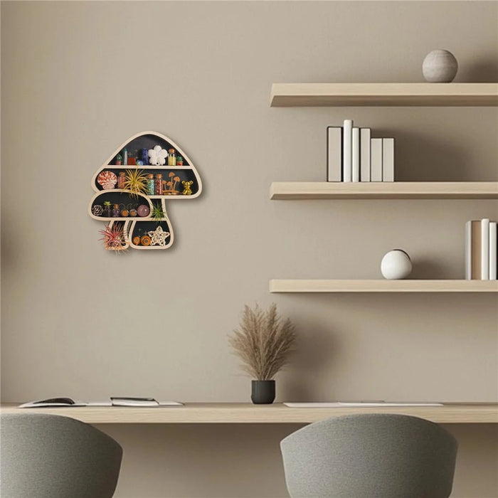 Mushroom Shape Wall Mounted Wooden Small Potted Plant Storage Shelf Ornament Display Rack - 5