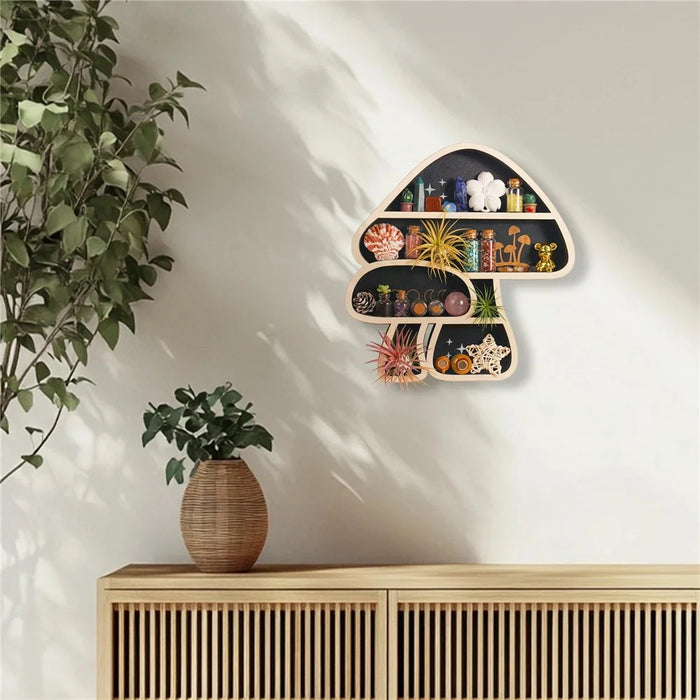 Mushroom Shape Wall Mounted Wooden Small Potted Plant Storage Shelf Ornament Display Rack - 7