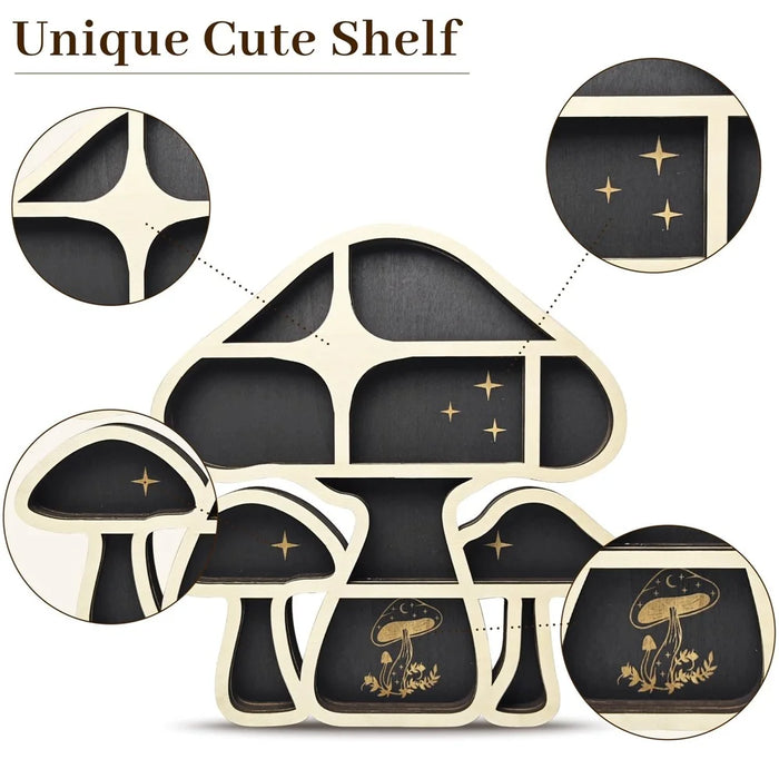 Mushroom Shape Wall Mounted Decorative Shelf Wooden Hanging Organizer Storage Rack - 2