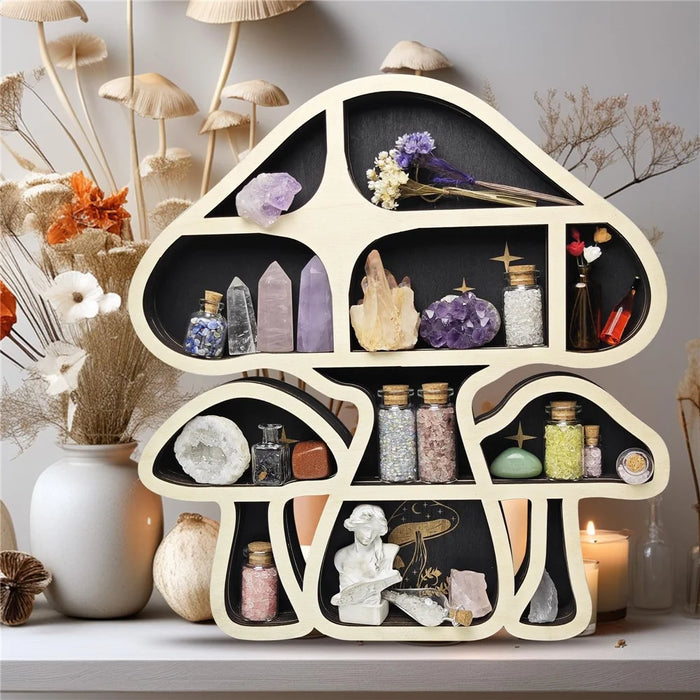 Mushroom Shape Wall Mounted Decorative Shelf Wooden Hanging Organizer Storage Rack - 4