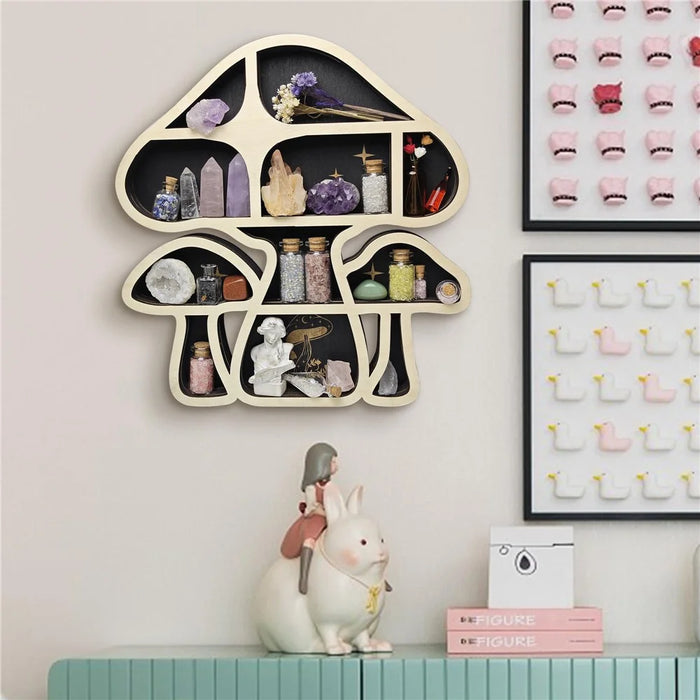 Mushroom Shape Wall Mounted Decorative Shelf Wooden Hanging Organizer Storage Rack - 5