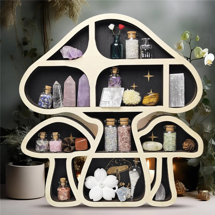 Mushroom Shape Wall Mounted Decorative Shelf Wooden Hanging Organizer Storage Rack - 6