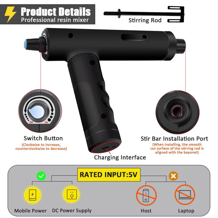 Foldable Electric Epoxy Resin Mixer Handheld Resin Stirrer with Adjustable Speed - Black - 3