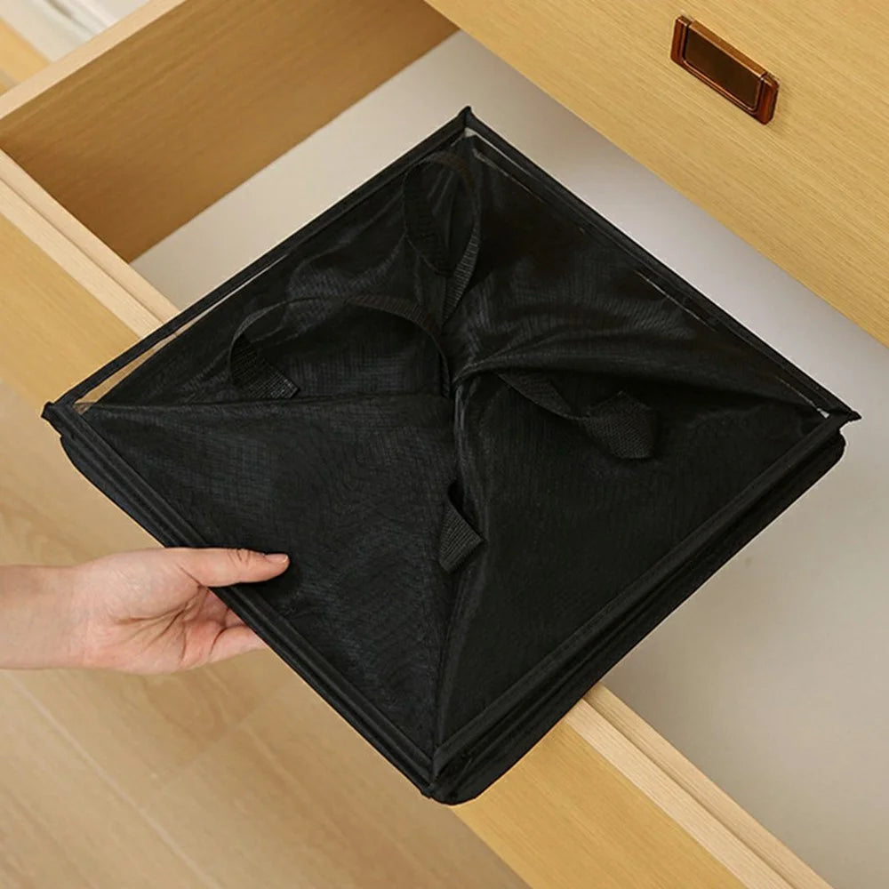 Single Layer Portable Square Mesh Laundry Basket with Handles Foldable Clothes Hamper - Black - 4