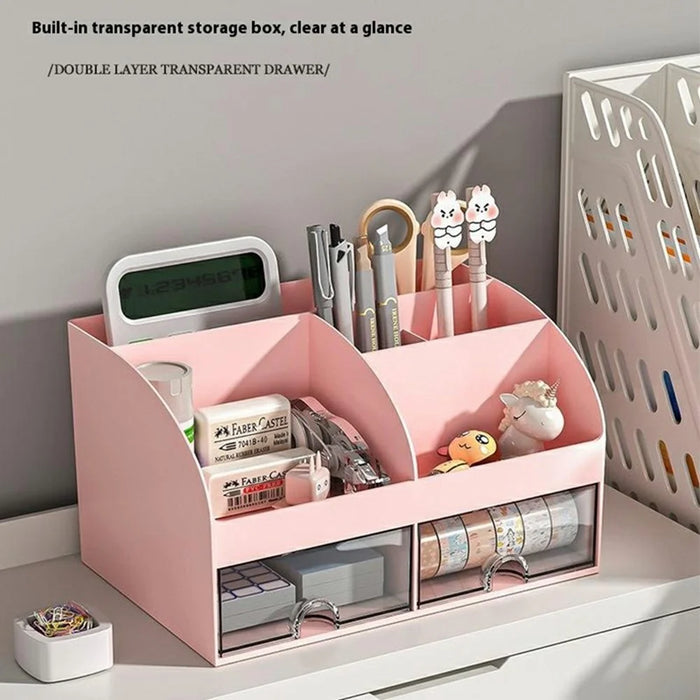 Plastic Desktop Organizer Rack Stationery Sundries Storage Box with Transparent Drawers - White - 2