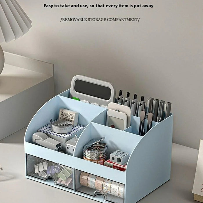 Plastic Desktop Organizer Rack Stationery Sundries Storage Box with Transparent Drawers - White - 4