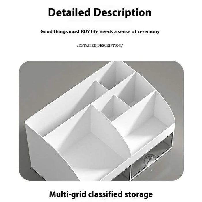 Plastic Desktop Organizer Rack Stationery Sundries Storage Box with Transparent Drawers - White - 5