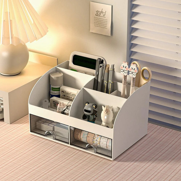 Plastic Desktop Organizer Rack Stationery Sundries Storage Box with Transparent Drawers - White - 7