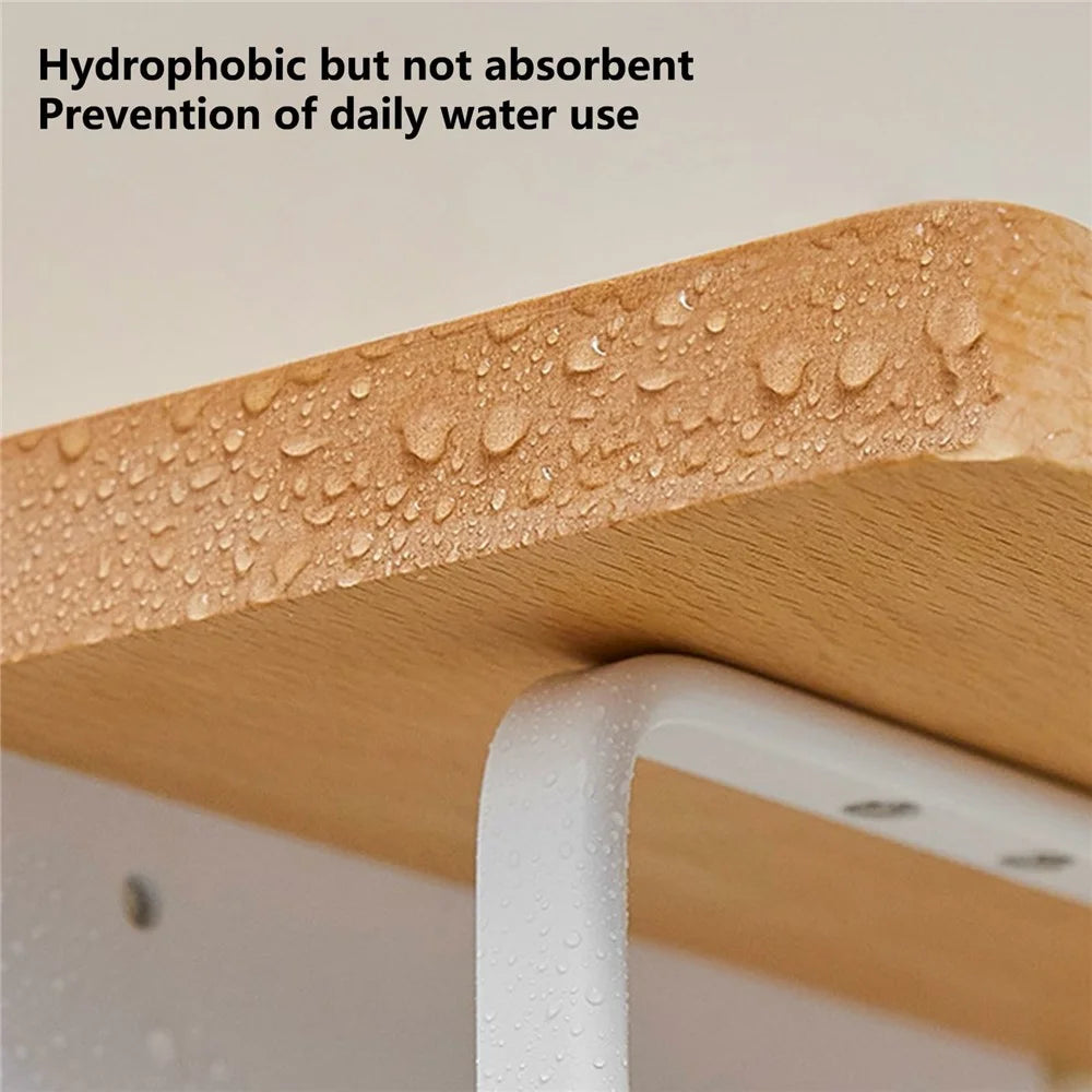 Wooden Toilet Paper Holder with Phone Shelf Wall Mounted Bathroom Tissue Roll Dispenser Drill-Free Storage Rack - Light Brown - 5