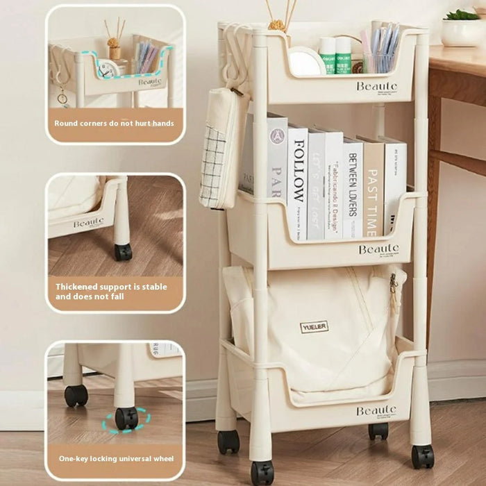 PP Storage Cart Under Desk Organizer Bookshelf Student Home Books Cosmetics Snacks Rack - 2