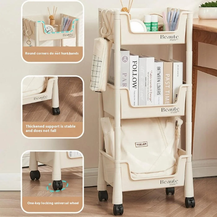 Slim 3-Tier Rolling Cart Storage Rack Under Desk Organizer for Home  /  Student Use with Wheels - 5