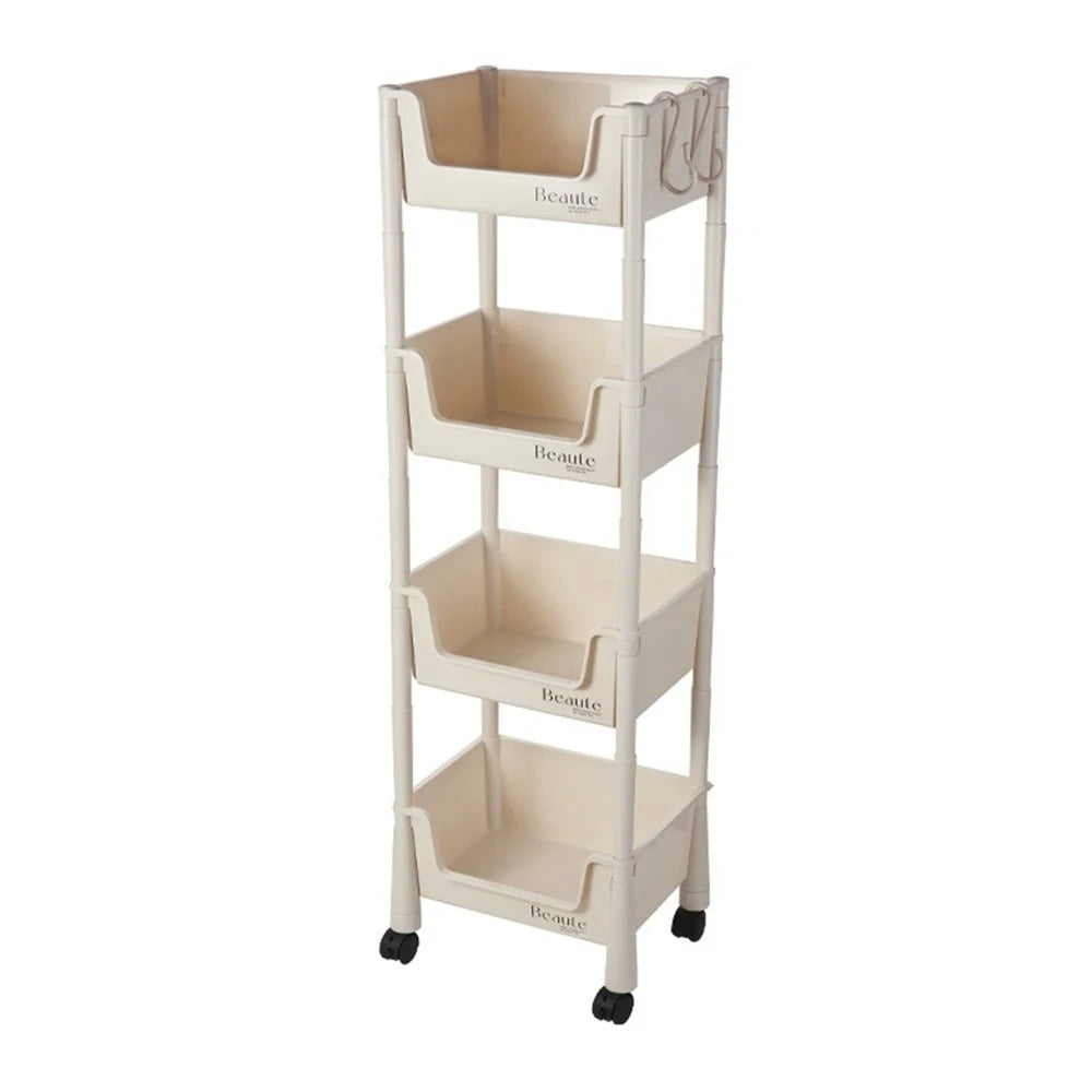 Slim 4-Tier Rolling Cart Storage Rack Under Desk Organizer for Home  /  Student Use with Wheels - 1