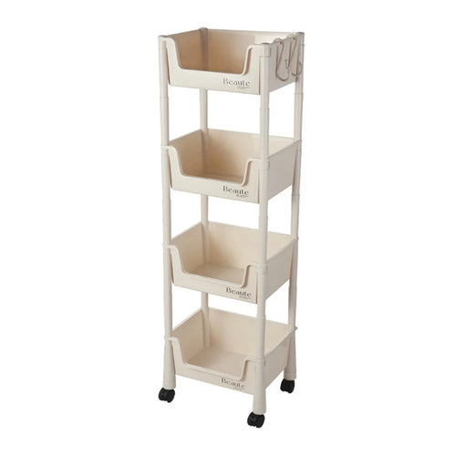 Slim 4-Tier Rolling Cart Storage Rack Under Desk Organizer for Home  /  Student Use with Wheels - 1